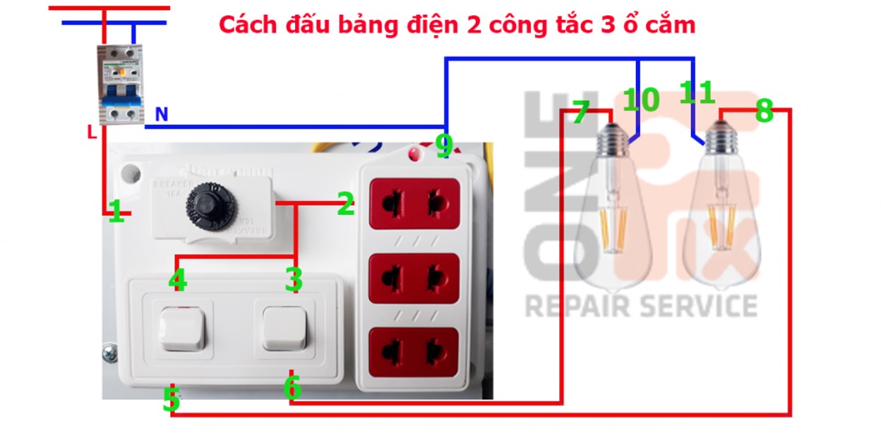 cach dau bang dien 2 cong tac 3 o cam