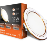 Đèn downlightLED φ135 12W 3 màu viền vàng Nanoco NSD12CG135